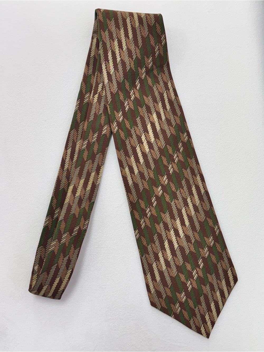 Dior Brown, Green & Tan Diagonal Pattern Silk Tie